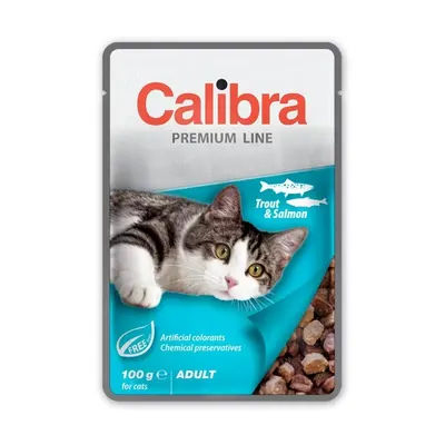 Hrana umeda pisici, Calibra Cat Pouch Premium Adult Trout & Salmon, 100 g