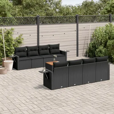 Gossi set mobilier de gradina cu perne, 9 piese, negru, poliratan