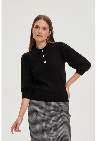 Pulover cu guler negru - Negru