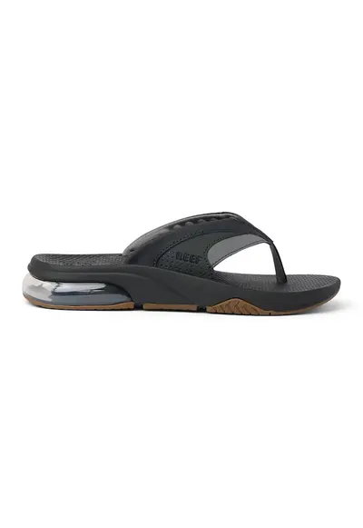 Papuci flip-flop din piele ecologica cu insertii din material textil Fanning Plus - Negru