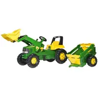 Tractor cu pedale pentru copii Rolly Toys John Deere cu cupa si remorca