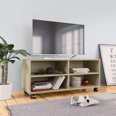 vidaXL Dulap TV cu rotile, stejar sonoma, 90x35x35, lemn prelucrat