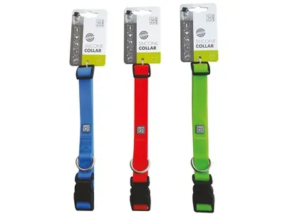 Zgarda caini din silicon, roz, ajustabila, 30-40 cm x 2 cm, marime M