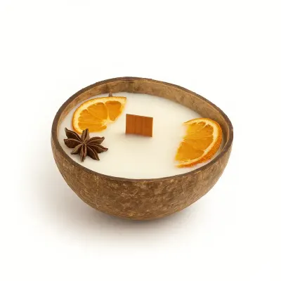 Lumânare din nucă de cocos – Colecția de iarnă | Ø10 cm, ceară de soia, fitil din lemn - Winter Berries – Merișoare & Portocală