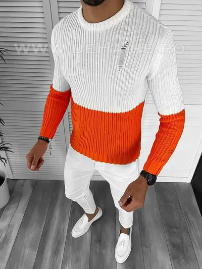 Pulover barbati gros slim fit portocaliu T3577 17-1.2