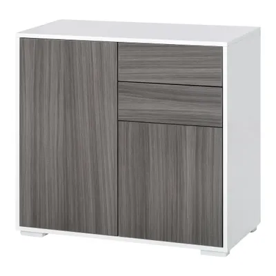 HOMCOM Comodă Multifuncțională cu 2 Sertare și 2 Dulapuri, 79x36x74 cm, Gri | Aosom Romania