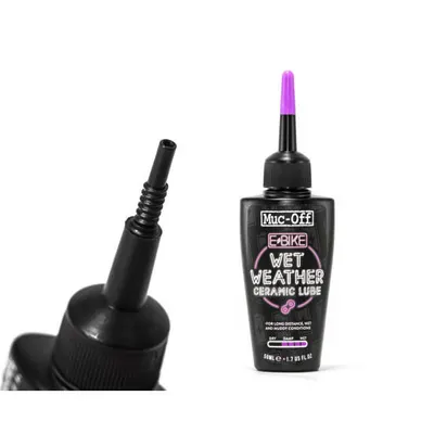 Muc-Off eBike Wet Lube 50 ml — lubrifiant ceramic pentru lanțuri e‑bike.