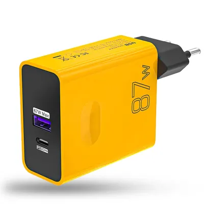 Incarcator Retea Timebox, 2 Porturi, 87W, 1 x Type-C, 1 x USB, Galben - Default Title