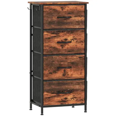 HOMCOM Comodă cu 4 sertare din material textil, mobilier de depozitare cu 4 buzunare, 2 cârlige, structură din oțel, 45 x 30 x 94,5 cm, maro | Aosom Romania