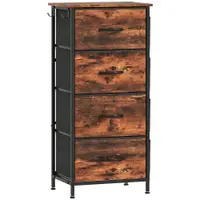 HOMCOM Comodă cu 4 sertare din material textil, mobilier de depozitare cu 4 buzunare, 2 cârlige, structură din oțel, 45 x 30 x 94,5 cm, maro | Aosom Romania