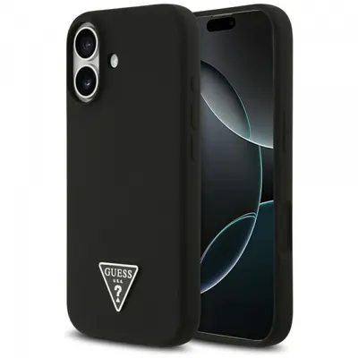 Husa MagSafe pentru Apple iPhone 17, Guess, Triangle Logo, Neagra
