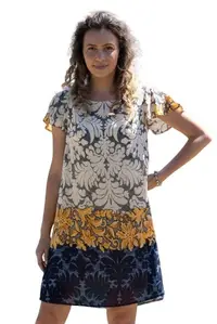 Rochie CV23055 ivoire/bleumarin/galben, Cesy | marimea S