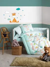 Lenjerie patut cu 6 piese Baby Ranforce Giraffe Green