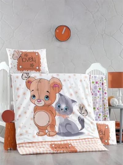 Set lenjerie 6 piese Bumbac Ranforce Mouse and Cat 120x60 cm