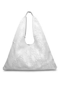 GianMarco - Geanta hobo de piele ecologica cu logo perforat Liviana Lux - Alb