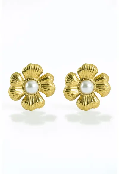 Cercei in forma de floare placati cu aur de 18K - Alb/Auriu