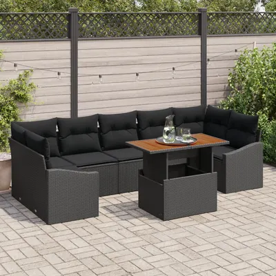 Gossi set de canapea de gradina cu 8 piese cu perne negru ratan sintetic