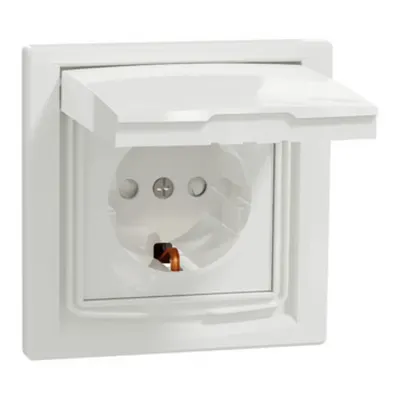 Asfora, Priza simpla cu capac, 2P+E, 16A, IP44, alb