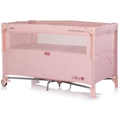 Patut pliabil Chipolino Relax Powder Pink Linen cu laterala culisanta, 2 nivele, intrare laterala, geanta pentru transport, greutate admisa 15 kg