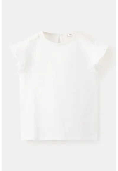 Tricou de bumbac cu volane din dantela sangallo - Alb