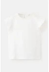 Tricou de bumbac cu volane din dantela sangallo - Alb