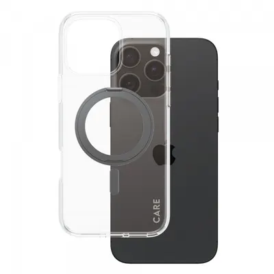 Husa MagSafe pentru Apple iPhone 16 Pro Max, PanzerGlass, Care Feature Kickstand, Transparenta Neagra