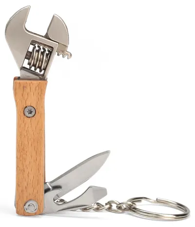 Instrument multifuncțional Kikkerland - Cheie mini din lemn, 4 în 1