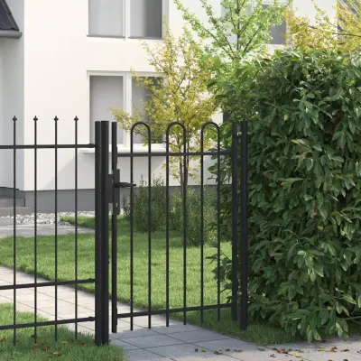 vidaXL Poartă de gard BOXTEL cu ușă simplă și partea superioară arcuită din oțel, 1x1,2 m, negru