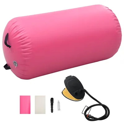 vidaXL Rulou de gimnastică gonflabil cu pompă, roz, 120 x 90 cm, PVC