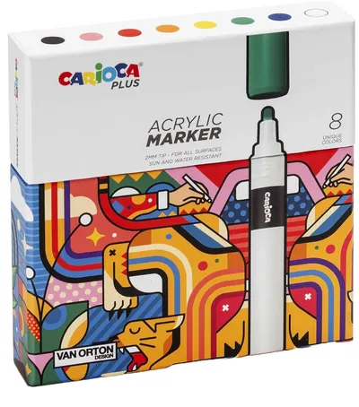Set de markere acrilice Carioca Plus - Van Orton, 2.0 mm, 8 culori