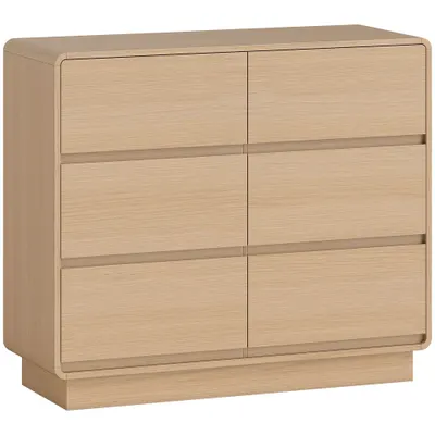 HOMCOM Sideboard 100 cm, bufet cu 6 sertare, comodă pentru bucătărie, living, dining, lemn natural | Aosom Romania