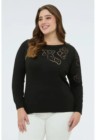 Pulover striat cu decupaje - Negru