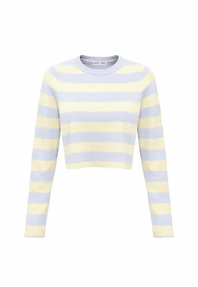 Pulover tricotat - dungi - albastru deschis - elastic