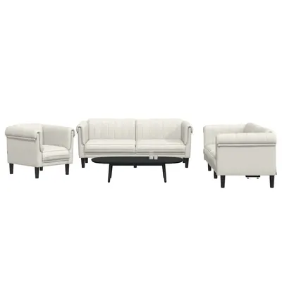 vidaXL Set de canapele, 3 piese, crem, catifea