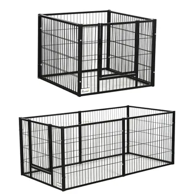 PawHut Tarc de Joacă pentru Animale, 6 Panouri din Oțel, Lungime Ajustabilă 82,5-150x61cm, Ideal pentru Interior/Exterior, Negru | Aosom Romania