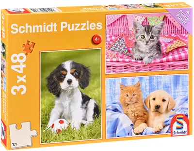 Puzzle pentru copii Schmidt din 3 x 48 de piese - Cele mai simpatice animale ale mele