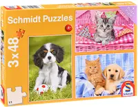 Puzzle pentru copii Schmidt din 3 x 48 de piese - Cele mai simpatice animale ale mele