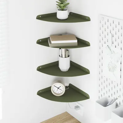 vidaXL Raft Suspendat pentru Colț 4 buc. Verde măsliniu 24 x 24 x 2 cm