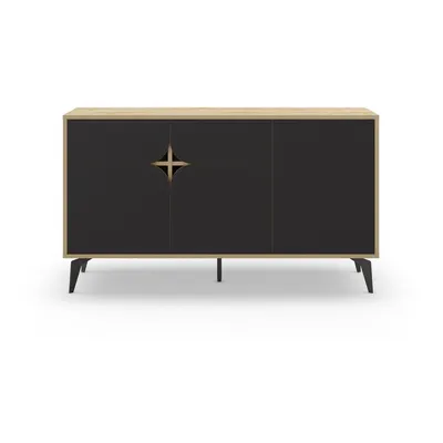 Comodă neagră/în culoare naturală joasă cu aspect de lemn de stejar 140x79 cm Nola – Marckeric