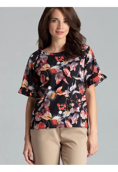 Bluza dama - model floral - maneci scurte - multicolor - poliester
