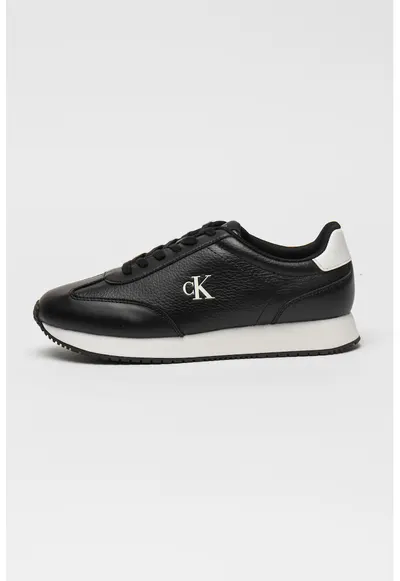 Pantofi sport din piele cu garnituri din piele ecologica - Alb/Negru stins