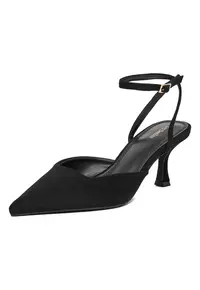 Pantofi dama - stofa - negru - toc mic - varf ascutit