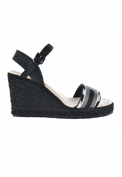 Sandale wedge cu logo - Negru