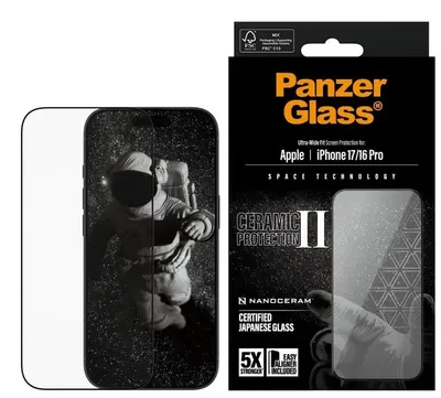 Protector de sticlă PanzerGlass - Ultra-Wide Fit, iPhone 17/16 Pro, transparent