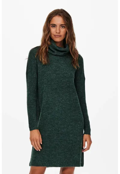 Rochie-pulover cu guler inalt Jana - Verde inchis