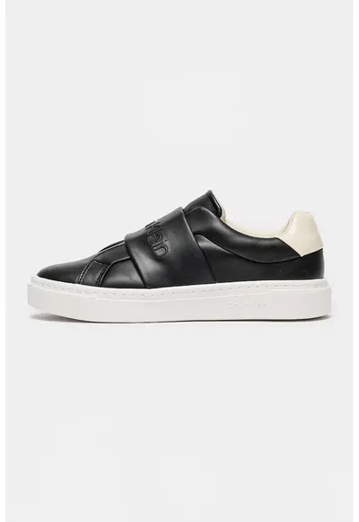 Pantofi sport din piele cu logo - Alb fildes/Negru