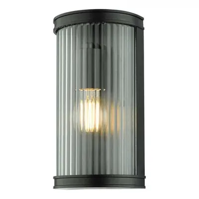 Aplica Anund Bathroom Wall Light Matt Black Ribbed Glass IP44