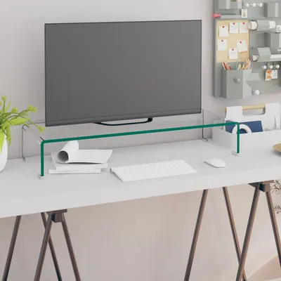vidaXL Stand TV/Suport monitor, sticlă transparentă, 80x30x13 cm