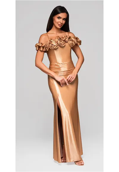 Rochie de seara Maxi LA-OM-DLR213 - Auriu
