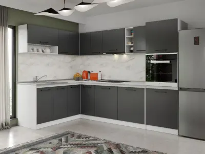 Set Mobila Bucatarie Colt Mina Grafit 180*280 Gri Antracit C194